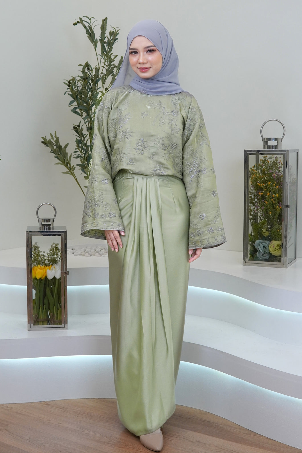 Kurung Chempaka in Sage Green